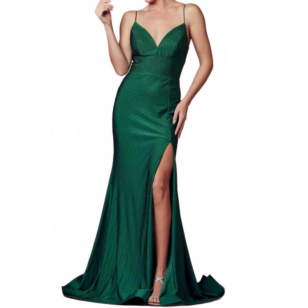 NEW NOX ANABEL beaded v-neck prom dress in emerald